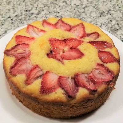 French Yogurt Cake with Strawberries + Strawberry Balsamic Cream