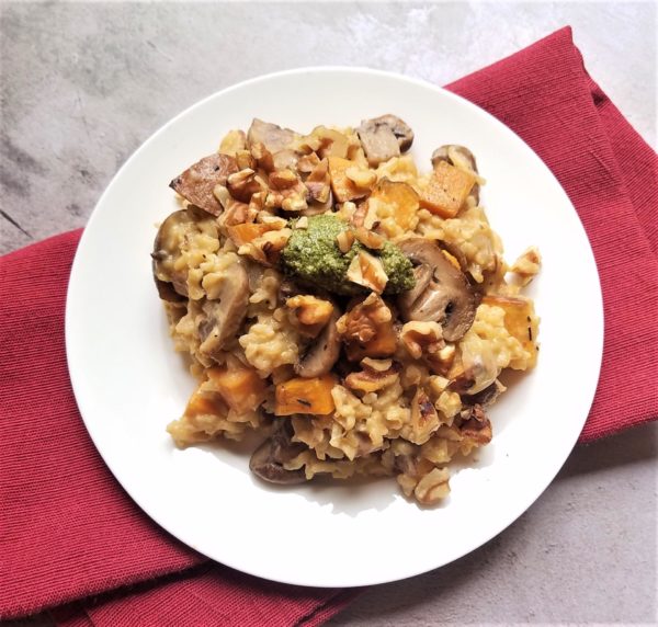 Baked Rice with Mushrooms and Sweet Potatoes