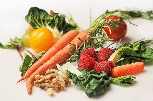 healthy food, vegetables, nuts, fruit, herbs