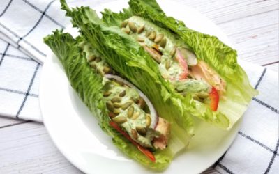 Salmon + Avocado Lettuce Wraps with Green Goddess Sauce