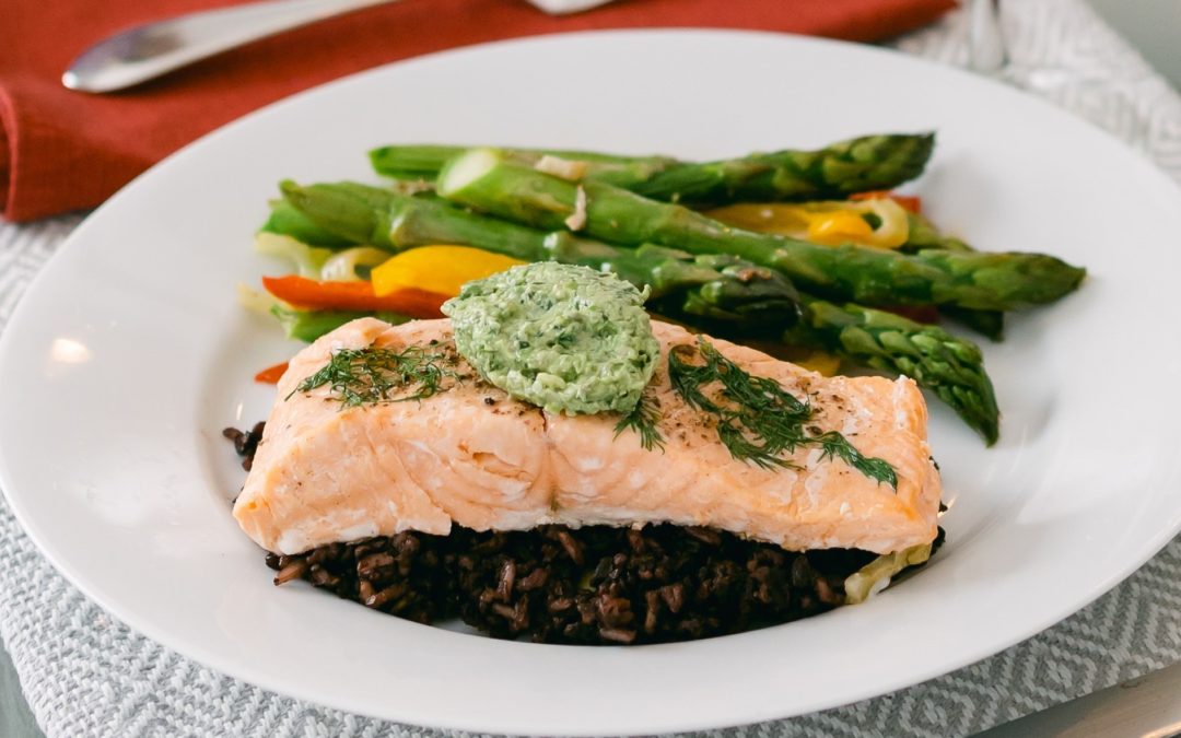 Roasted Salmon Bowl with Creamy Herb Pesto