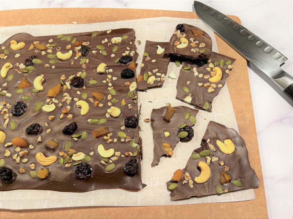 Chocolate Bark with Nuts, Seeds, and Dried Fruit Love + Craft Kitchen